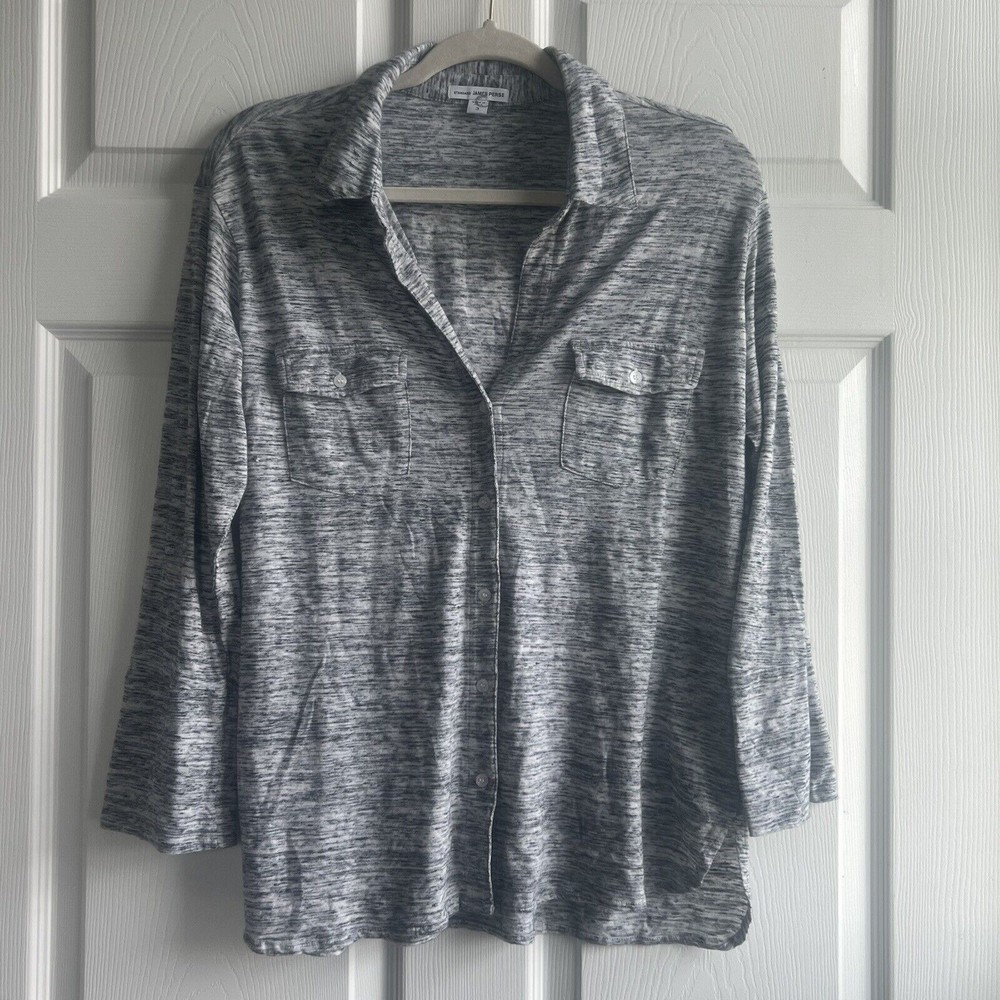 James Perse Salt Pepper Button Up Shirt Gray Cotton Button Up